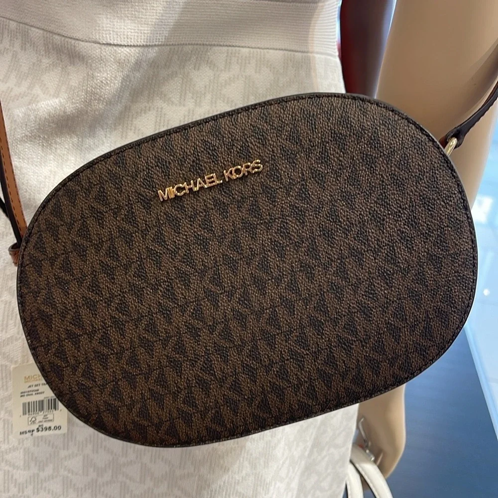 Michael Kors Jet Set Travel Medium Signature Logo EW Crossbody Bag Brown NWT